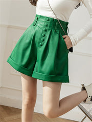 Women's Shorts Autumn Winter Single Breasted High Waist Wide Leg Pants