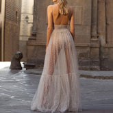 Mesh Illusion Print Long Dress