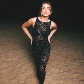 Mesh See Through Slim Maxi Lace Dress