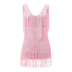 V Neck Tassel Mini Elegant Sleeveless Sequin New Ladies Summer Night Club Cami Fringe Dress