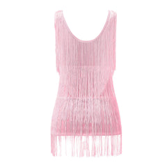V Neck Tassel Mini Elegant Sleeveless Sequin New Ladies Summer Night Club Cami Fringe Dress