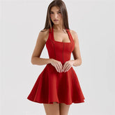 Solid Halter Flare Mini Dress