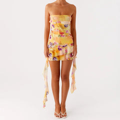 Ruffles Printed Tube Mini Dress