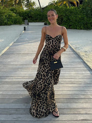 Leopard Sling Strap Long Dress