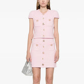 Knit Brooch Short Sleeve Top And Mini Skirt