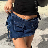 Wrap Pockets Low Waist Denim Mini Skirt
