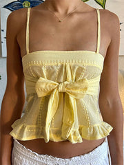 Yellow Tie Up Cami Crop Top