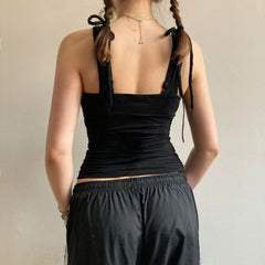 Black V-neck Printed Top