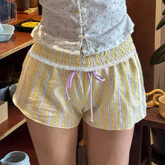 Playful Y2K Striped Drawstring Shorts - Low Rise Comfort