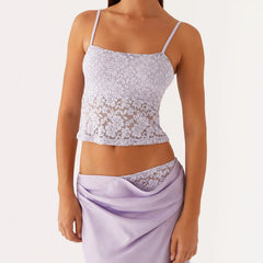 Purple Lace See-through Strappy Top