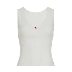 White Ribbed V-neck Top