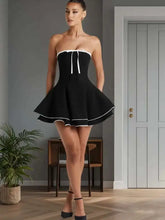 Black Tube Flare Bow Mini Dress