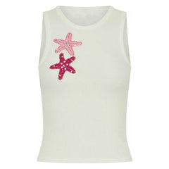 White Tank Top With 3D Appliqués