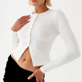 Ribbed Button Long Sleeve Top - Y2K Aesthetic