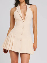 Collar Buttoned Backless Suit Mini Dress