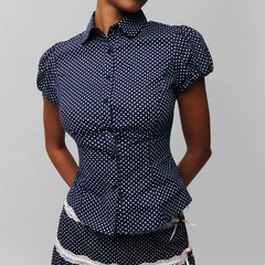 Button Down Lapel Top - Polka Dot Slim Fit