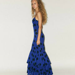 Spaghetti Straps Print Polka Dot Maxi Dress