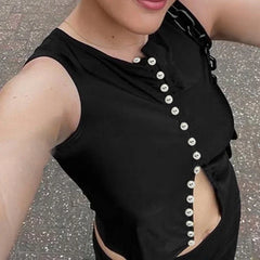 Button-Up Tank Top - Backless Streetwear Crop