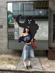 Blue East Cost Off Shoulder Graphic T Shirts