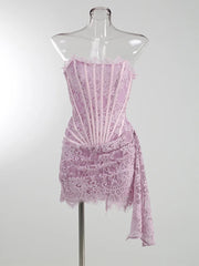 Lace Corset Draped Mini Dress