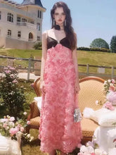 Pink 3d Floral Straight Midi Dress