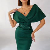 Off Shoulder Elegant Party Ladies Vintage Evening Formal Midi Dress