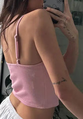 Pink Bow Embroidery Cami Crop Top