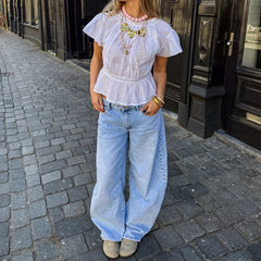White Peplum Flare Sleeve Blouse