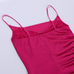 Mesh Pink Ruched Bodycon Strap Midi Dress