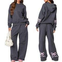 Bow Print Loose Fit Hoodie & Tracksuit Set - Women's Basics