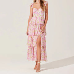 Floral Print Multi-Layered Tiered Ruffles Maxi Dress