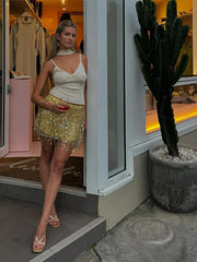 Tassel Sequin Crop Top & Skirt Set �Mini Style