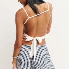 Floral Backless Adjustable Straps Bow Tied Split Square Top