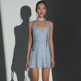 Blingy Blues Backless Mini Dress