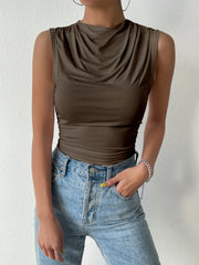 Simona Pleated High Neck Top