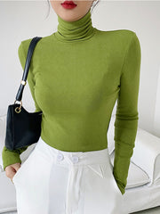Slim Velvet Turtleneck Minimalist Tops