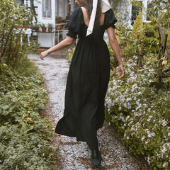 Summer Dresses For Square Neck Smocked Short Puff Sleeve Vacation Beach Style