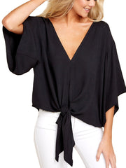 Summer Elegant Office Blouse Clothes V neck 34 Sleeve Floral Print Streetwear Shirts