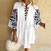 Beach V neck Ruffle Floral Printed Short Boho Dress