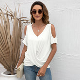 V neck Loose Off Shoulder T shirt