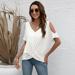 V neck Loose Off Shoulder T shirt