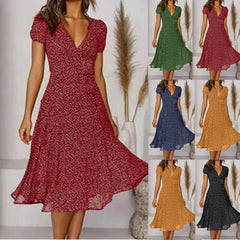 Summer Women's Short V Neck Floral Polka Dot Casual Boho Sun Midi Dresses