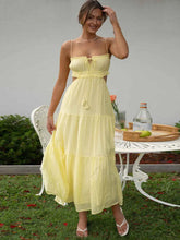 Sweet V Neck Spaghetti Straps Tassel Maxi Boho Dress