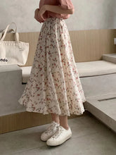 Vintage Floral Print A line Pleated Streetwear Drawstring Midi Skirt