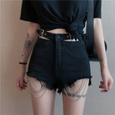 Vintage Gothic Black Hole Chain Denim Short Harajuku Female Shorts