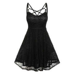 Vintage Halloween Skull Print Slip Cross Bandage Mesh Backless Prom Gothic Clubwear Dress