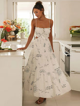 Sweet White Graffiti Print V Neck Tassel Sleeveless Floral Dress