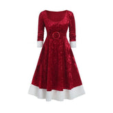 Plus Size Red Santa Claus Dress Velvet Long Sleeve Christmas Dress Costumes
