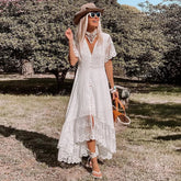 Bohemian Spaghetti Strap Floral Lace Beach Maxi Dress