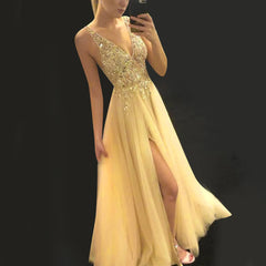 Deep V Neck Slim Waist Sequins Hollow Lace Party High Slits Mesh SunLong Dress